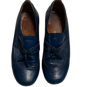 Pierre Cardin Vintage Navy Blue Leather Brogues Made in Italy Size 8.5 Classic